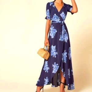 Reformation Addilyn Wrap Dress - blue floral